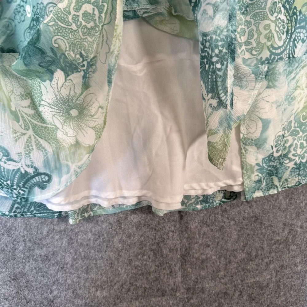 Vintage Floral Skirt Sheer Chiffon Womens Size 14‎ Fairy Garden Paisley Green
